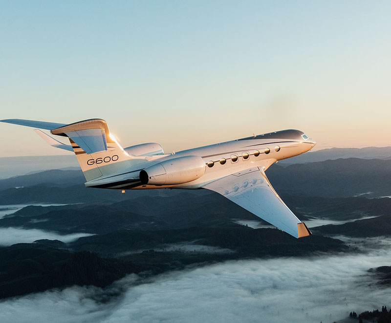 Gulfstream G600 large cabin jet at sunset